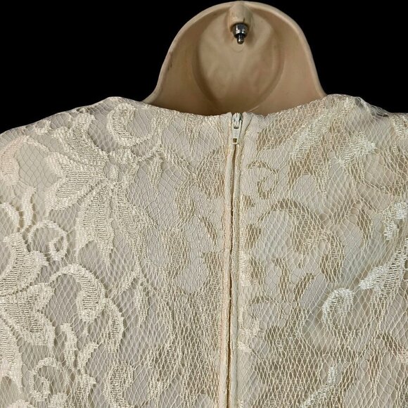 80s David Rose Flapper Party Dress Cream Lace Long Sleeve Shoulder Pads Womens 8 - Picture 7 of 11